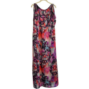 JW Maternity Womens Chiffon Maxi Dress Large Multicolor Shoulder Tie Sleeveless